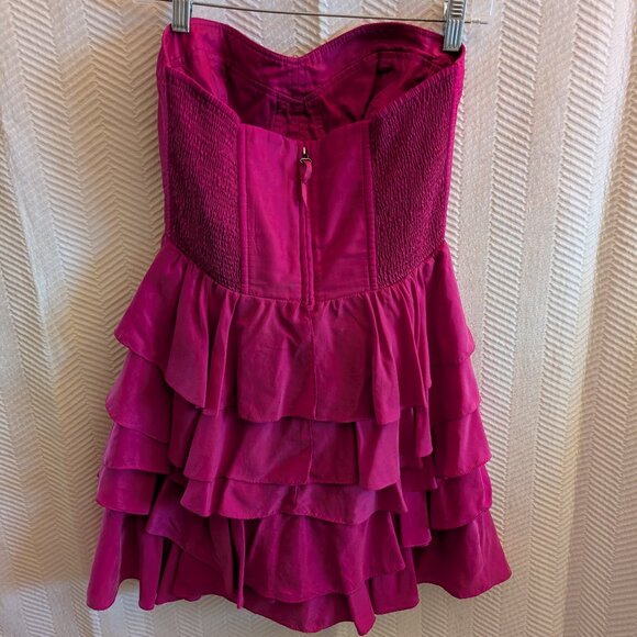 Rebecca Taylor 100% Silk Strapless Mini Dress Ruffled skirt Fuschia Size 4 Party - Picture 4 of 11